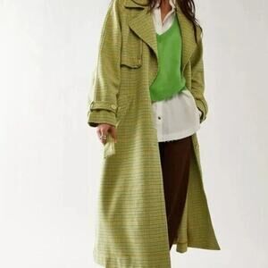 We The Free Green Plaid Long Trench Coat